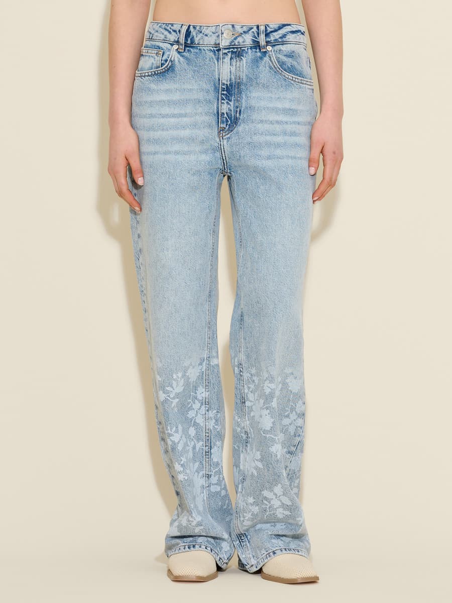 Flower Print Denim Trousers